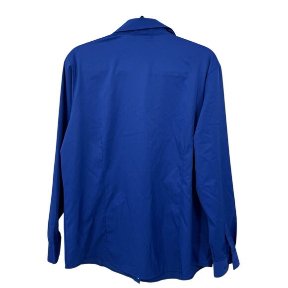 Esabel.C Satin Stretch Long Sleeve Button Up Shirt Colbalt Blue Women XL - Picture 2 of 10
